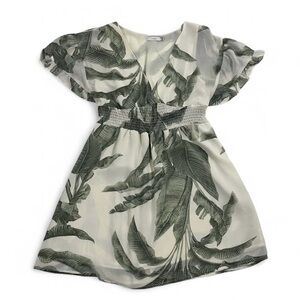 Lush White and Green Leaf Mini Dress